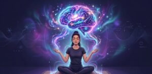 mente forte -Representação visual de biohacking mental e o poder da mente forte em harmonia com o universo interior. Saúde mental 2026