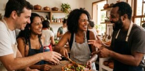 Amizades na Vida Adulta - Grupo de adultos brasileiros reunidos em um hobby compartilhado, aplicando a arquitetura social para criar conexões reais em 2026.