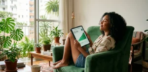 Investidor brasileiro desfrutando da paz mental após organizar suas finanças em 2026. Ansiedade Financeira, Saúde Mental e Dinheiro, Blindagem Mental. Neurofinanças, Inteligência Emocional Financeira