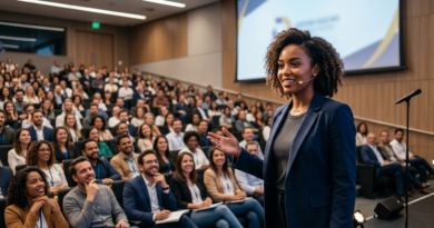 Como Falar Bem em Público - Pessoa praticando como falar bem em público com confiança