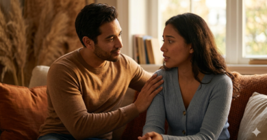 Um casal feliz e acolhido, um abraçado ao outro, demonstrando como os hábitos de bem-estar fortalecem a conexão do casal no Blog Mais Você - Hábitos de bem-estar