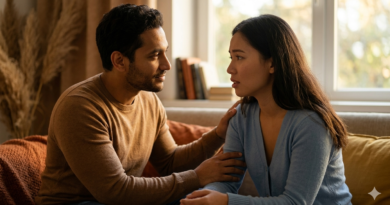 Um casal em sintonia tendo uma conversa empática e de apoio, demonstrando como ser empático em um ambiente acolhedor e focado no Blog Mais Você. - Como ser empático
