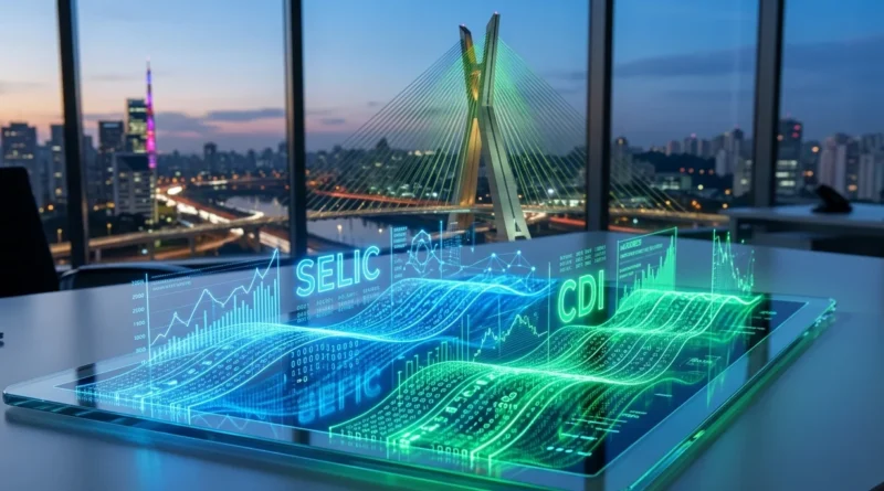 Infográfico digital comparando as taxas Selic e CDI no mercado financeiro brasileiro em 2026. Selic vs. CDI, Renda Fixa em 2026. Tesouro Direto vs. CDB, Melhores Investimentos 2026, Inteligência Financeira.