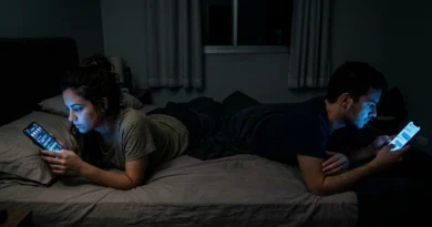 Casal brasileiro ignorando um ao outro devido ao uso do celular na cama. uso do celular na cama. phubbing no casamento, ansiedade digital a dois